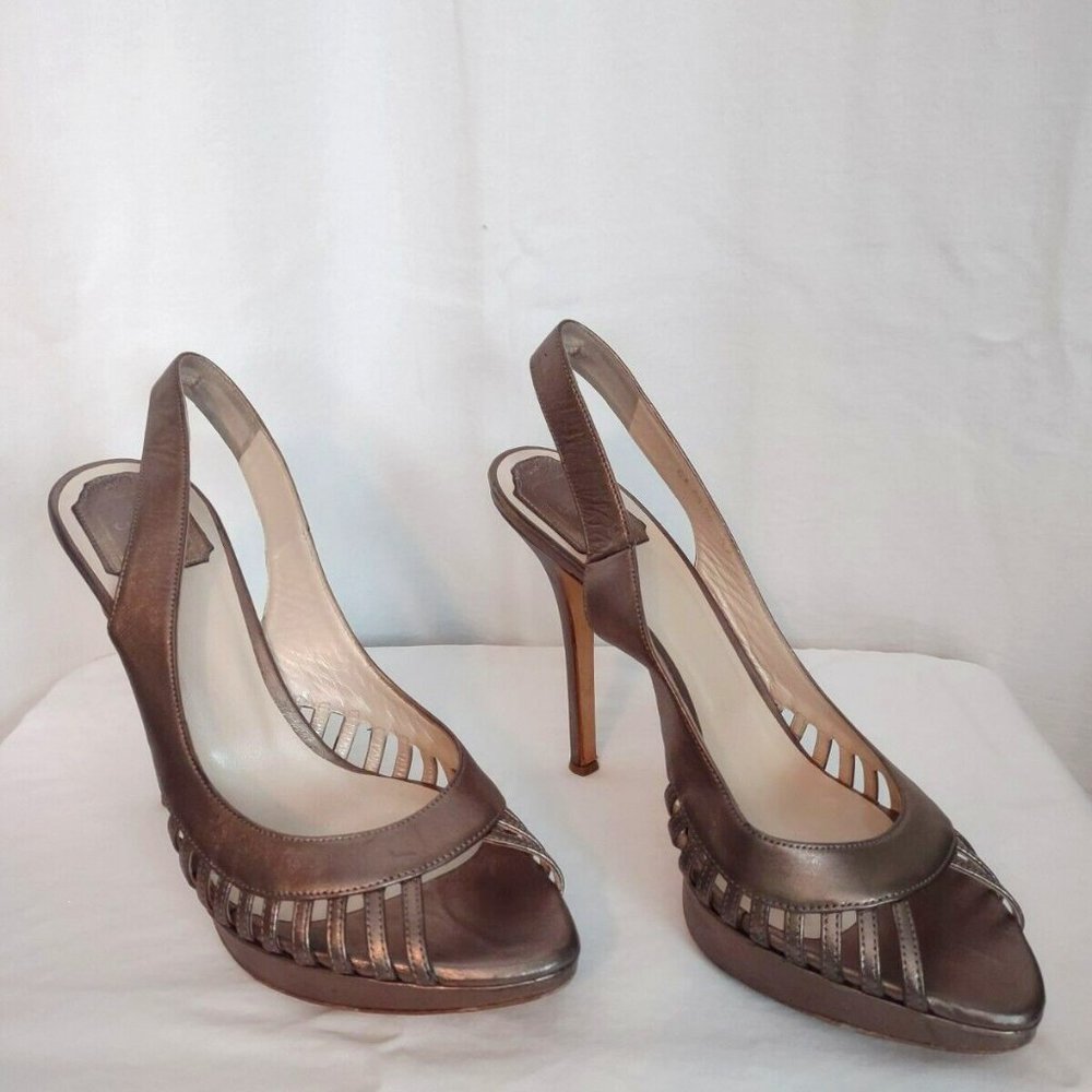 CHRISTIAN DIOR Haute Couture Paris "Whisper" Bronze Slingback Sz 39/8 Open Toe S